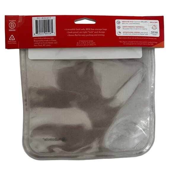 Full Circle Ziptuck Reusable Sandwich Bags 2-Pack BPA-Free Food-Safe Plastic - Picture 2 of 2